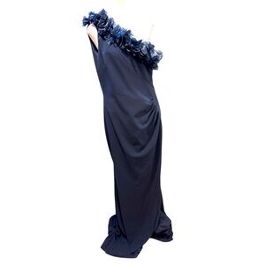 Xscape elegant navy one shoulder maxi dress size 14